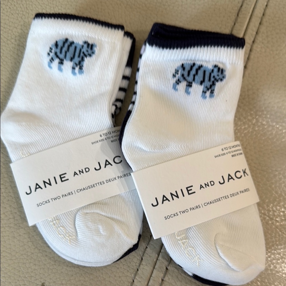 Janie and Jack White and Blue Zebra Baby Socks